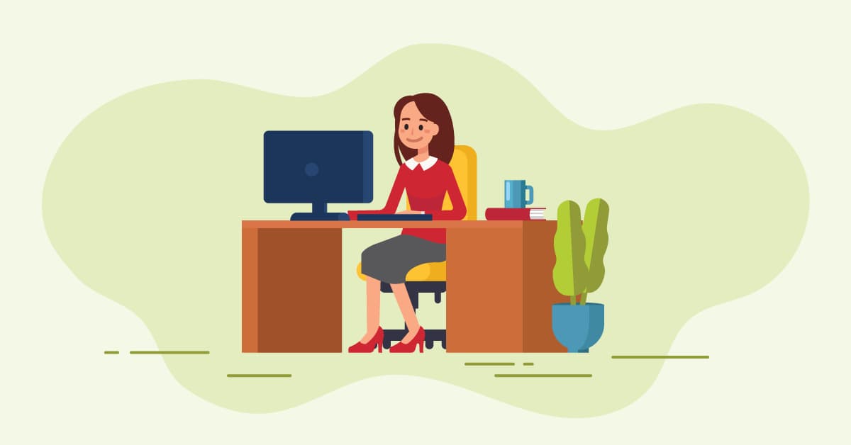 An illustration of a businesswoman sitting at a desk